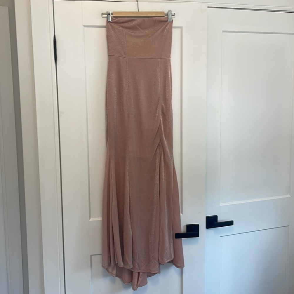 Strapless light pink dress with silver shimmer